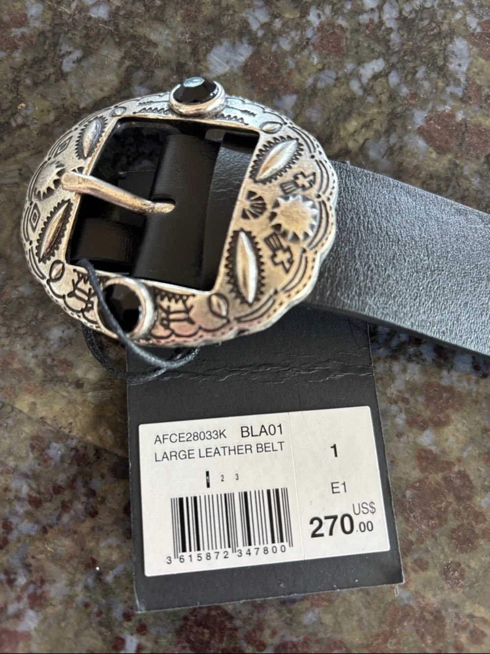The Kooples Black Leather Belt with Decorative Silver-Tone Western Buckle